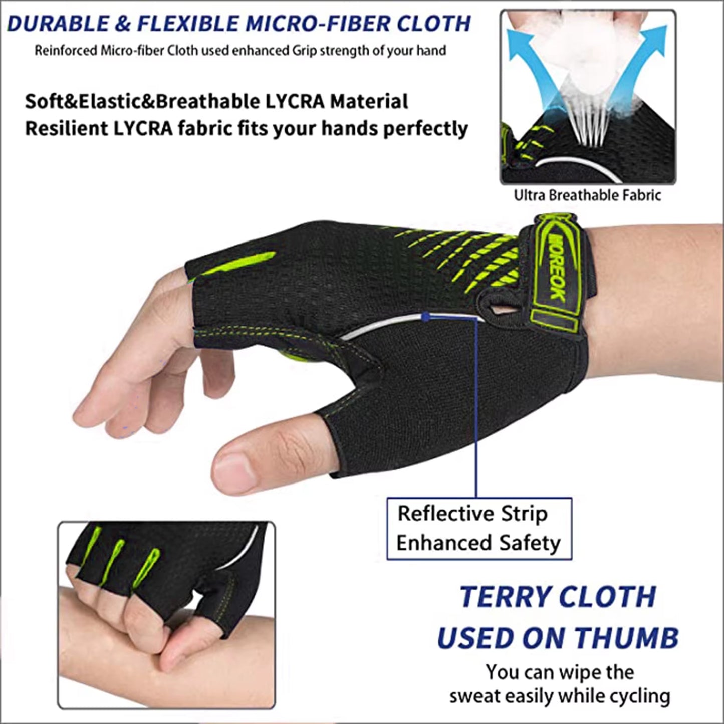 MOREOK Bike Cycling Gloves Half Finger Breathable 5MM Gel Pads Bicycle Gloves Shock-Absorbing Mountain Bike Road Biking Gloves