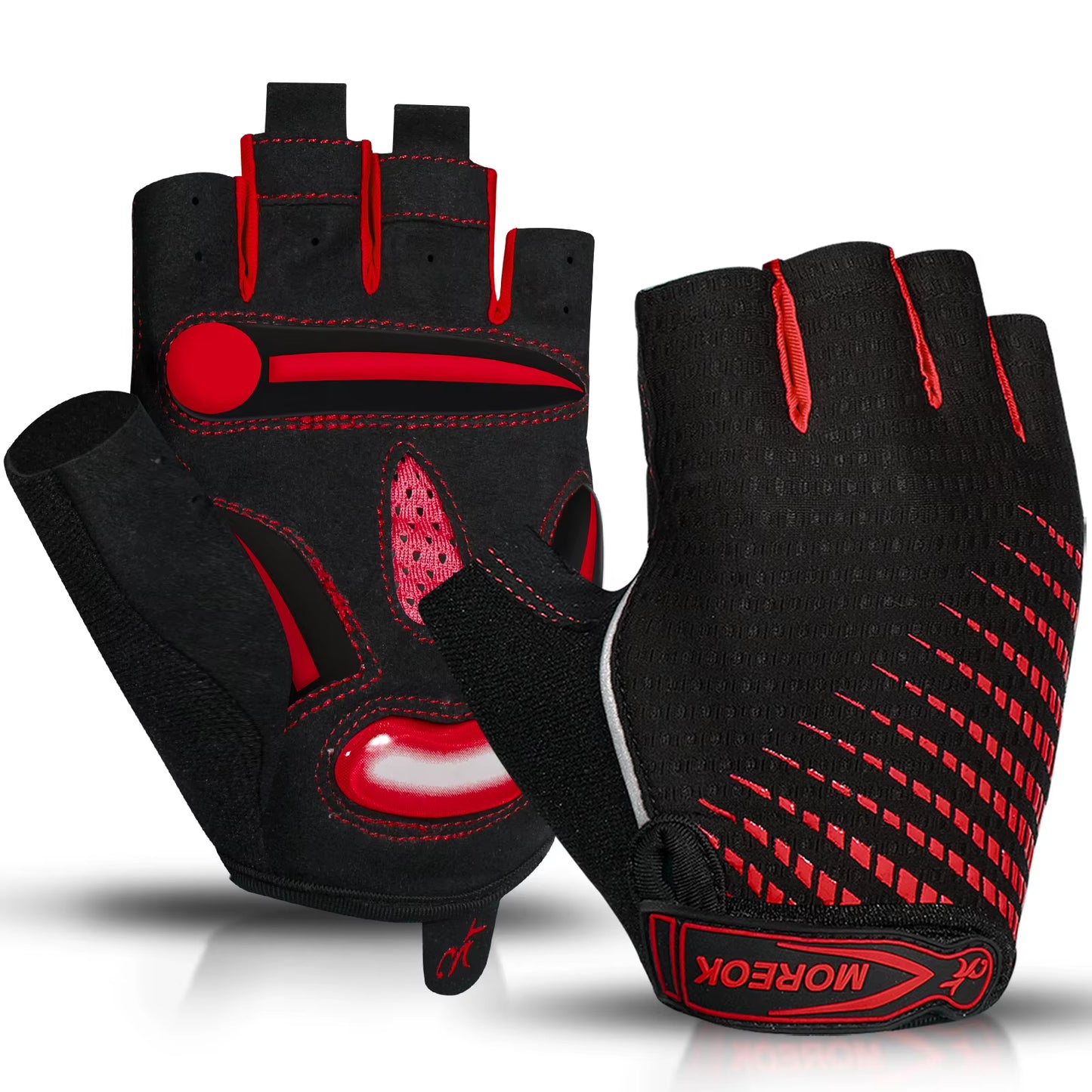 MOREOK Bike Cycling Gloves Half Finger Breathable 5MM Gel Pads Bicycle Gloves Shock-Absorbing Mountain Bike Road Biking Gloves