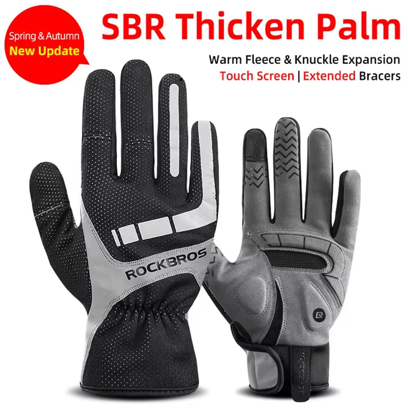 Winter Gloves Bicycle Motorcycle SBR Men Women Full Finger Windproof Gloves Warm Fleece Skiing Glove Cycling Equipment