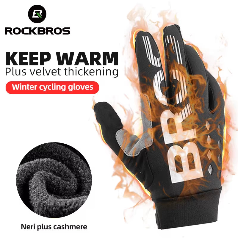 Winter Gloves Bicycle Motorcycle SBR Men Women Full Finger Windproof Gloves Warm Fleece Skiing Glove Cycling Equipment