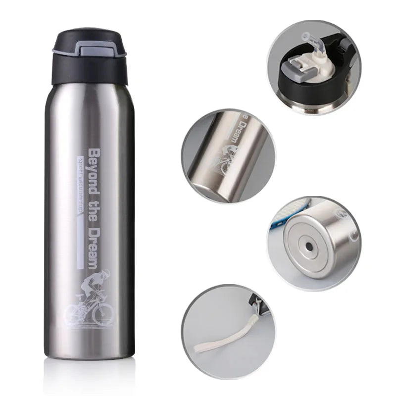 Bpa-Free 500Ml Insulated Vacuum Flasks Sports Bike Thermals Straw Cup Portable Rope Thermos Water Bottle Coffee Mug Travel