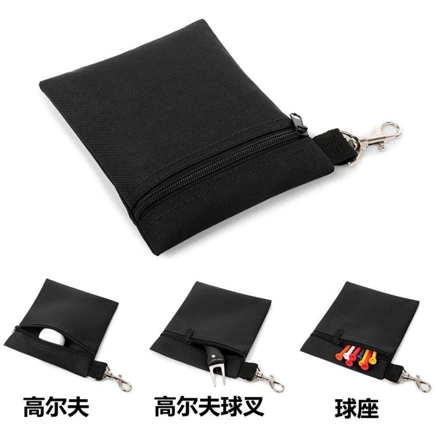 Golf Ball Storage Pouch with Carabiner - Portable Golf Accessories Bag for Balls, Tees & Divot Tools