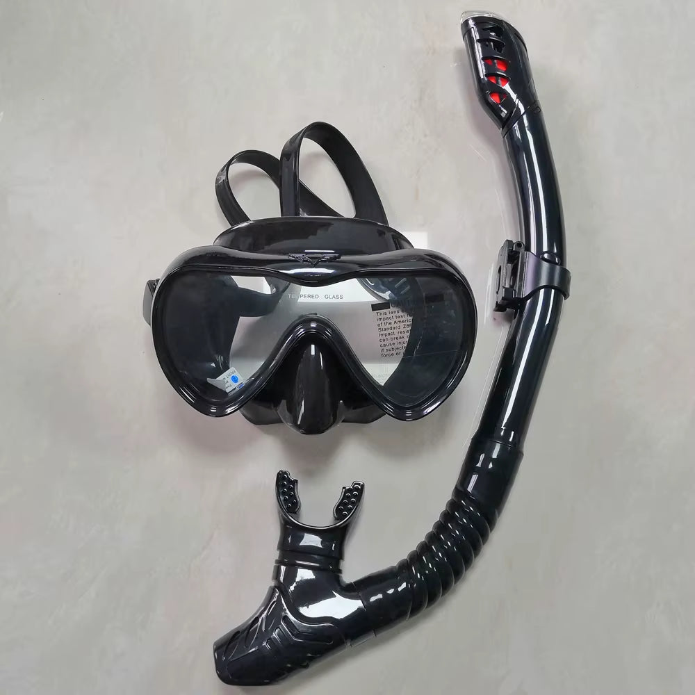 Dry Snorkel Set Diving Mask Anti-Leak Anti-Fog Tempered Glass Lens Adjustable Snorkeling Set Scuba Diving Swimming Snorkel Kit