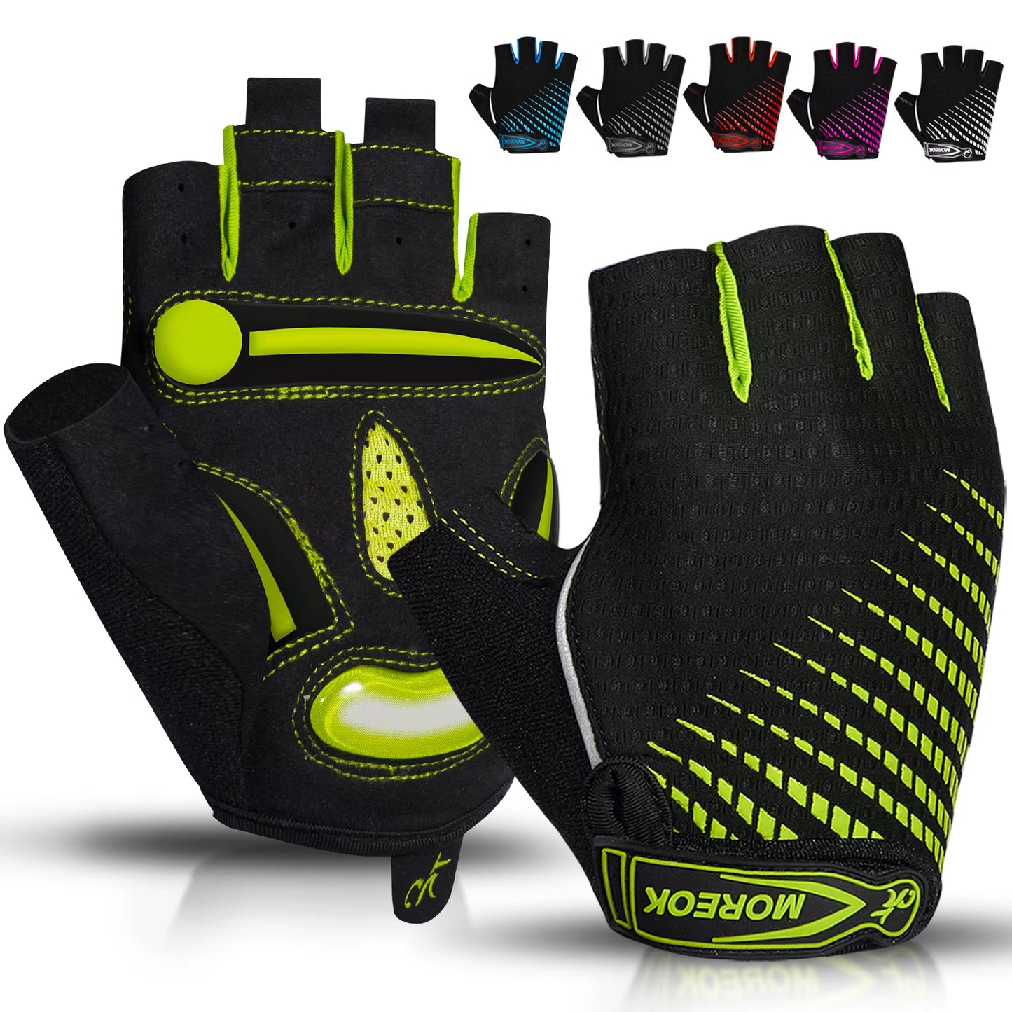 MOREOK Bike Cycling Gloves Half Finger Breathable 5MM Gel Pads Bicycle Gloves Shock-Absorbing Mountain Bike Road Biking Gloves