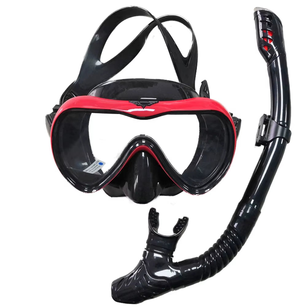 Dry Snorkel Set Diving Mask Anti-Leak Anti-Fog Tempered Glass Lens Adjustable Snorkeling Set Scuba Diving Swimming Snorkel Kit