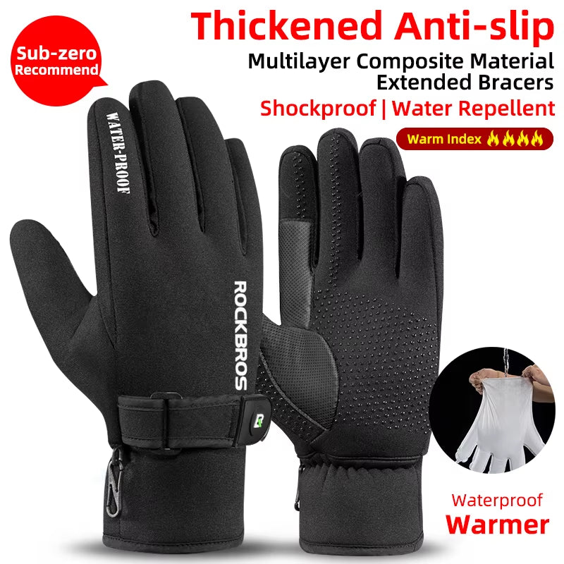 Winter Gloves Bicycle Motorcycle SBR Men Women Full Finger Windproof Gloves Warm Fleece Skiing Glove Cycling Equipment