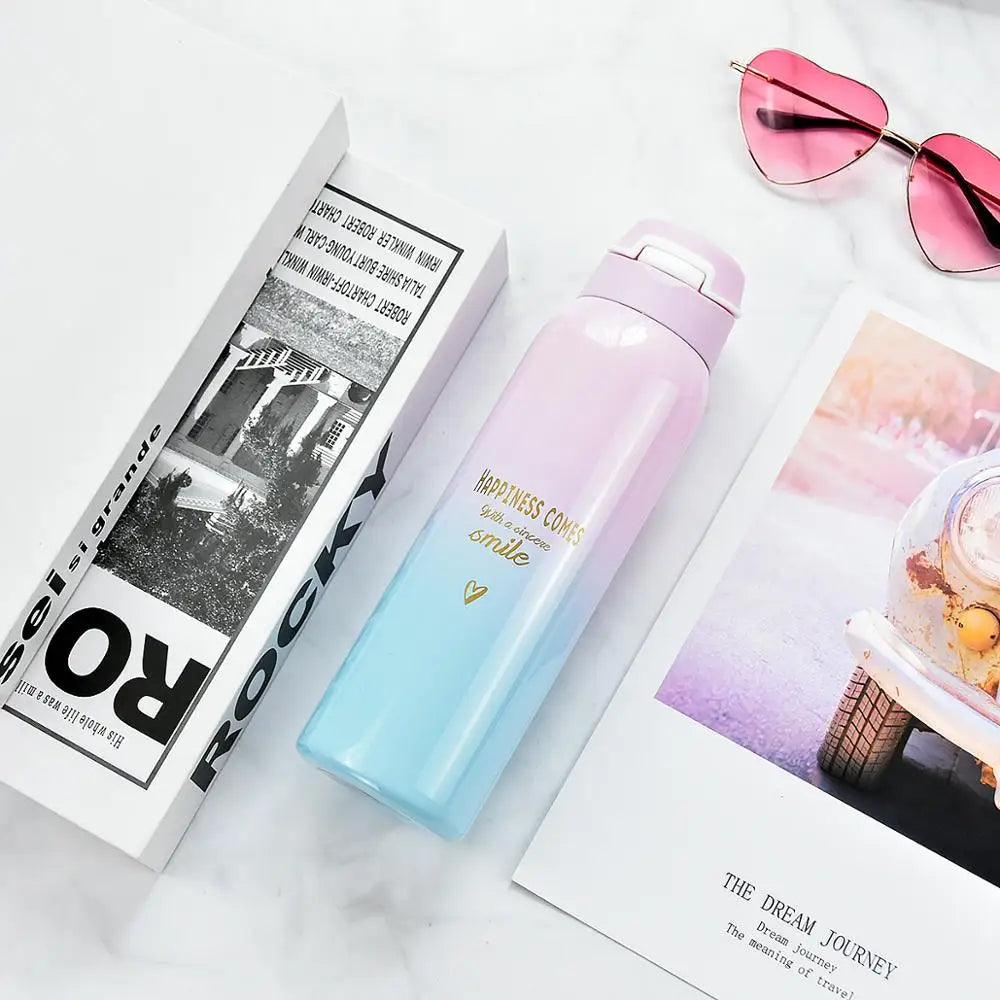Bpa-Free 500Ml Insulated Vacuum Flasks Sports Bike Thermals Straw Cup Portable Rope Thermos Water Bottle Coffee Mug Travel