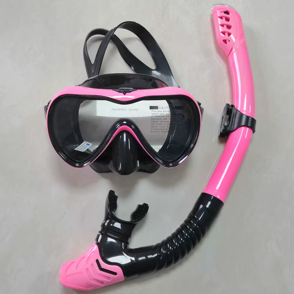 Dry Snorkel Set Diving Mask Anti-Leak Anti-Fog Tempered Glass Lens Adjustable Snorkeling Set Scuba Diving Swimming Snorkel Kit