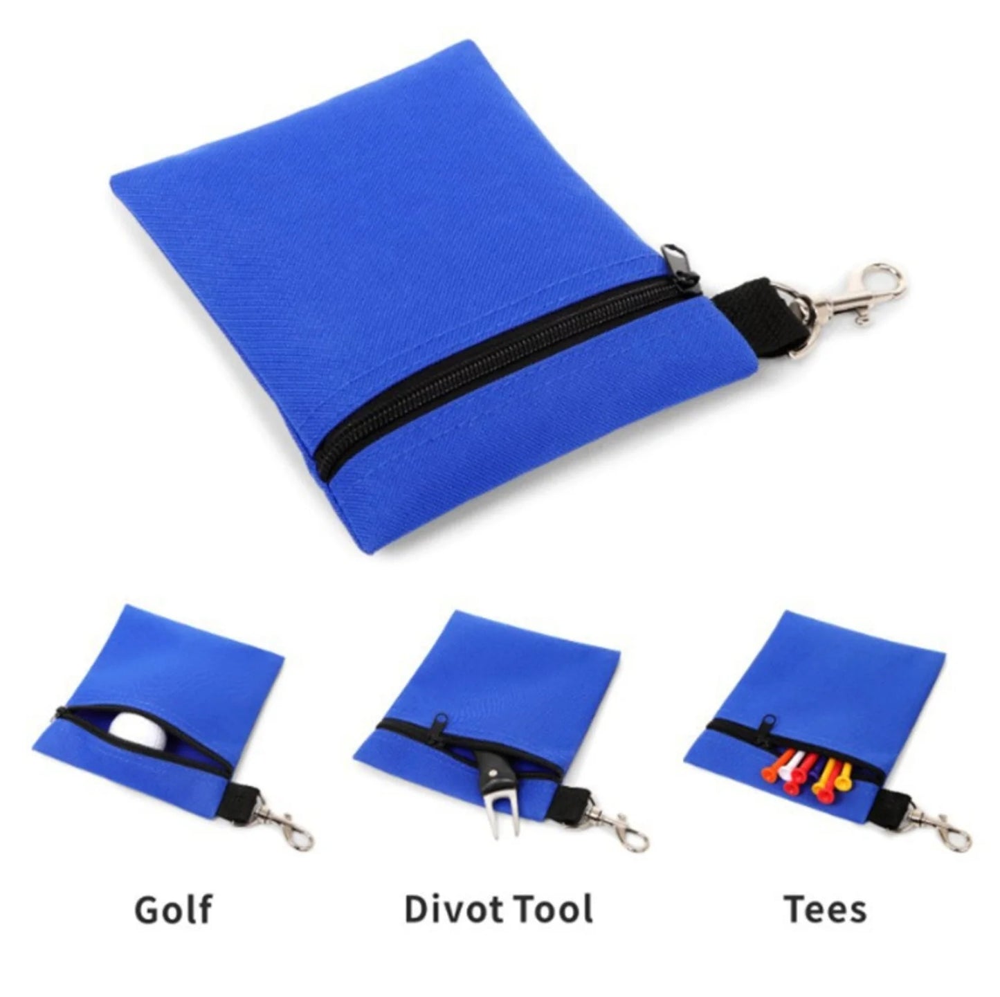 Golf Ball Storage Pouch with Carabiner - Portable Golf Accessories Bag for Balls, Tees & Divot Tools