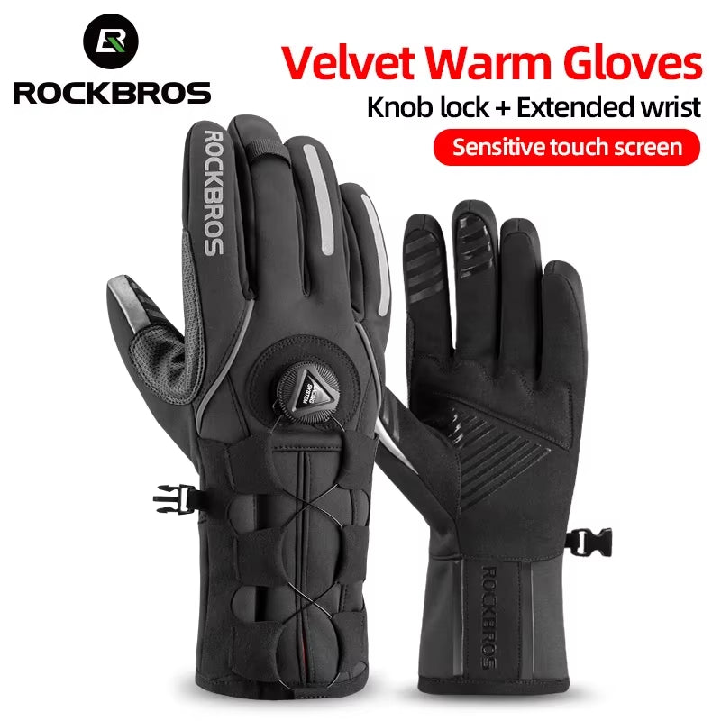 Winter Gloves Bicycle Motorcycle SBR Men Women Full Finger Windproof Gloves Warm Fleece Skiing Glove Cycling Equipment