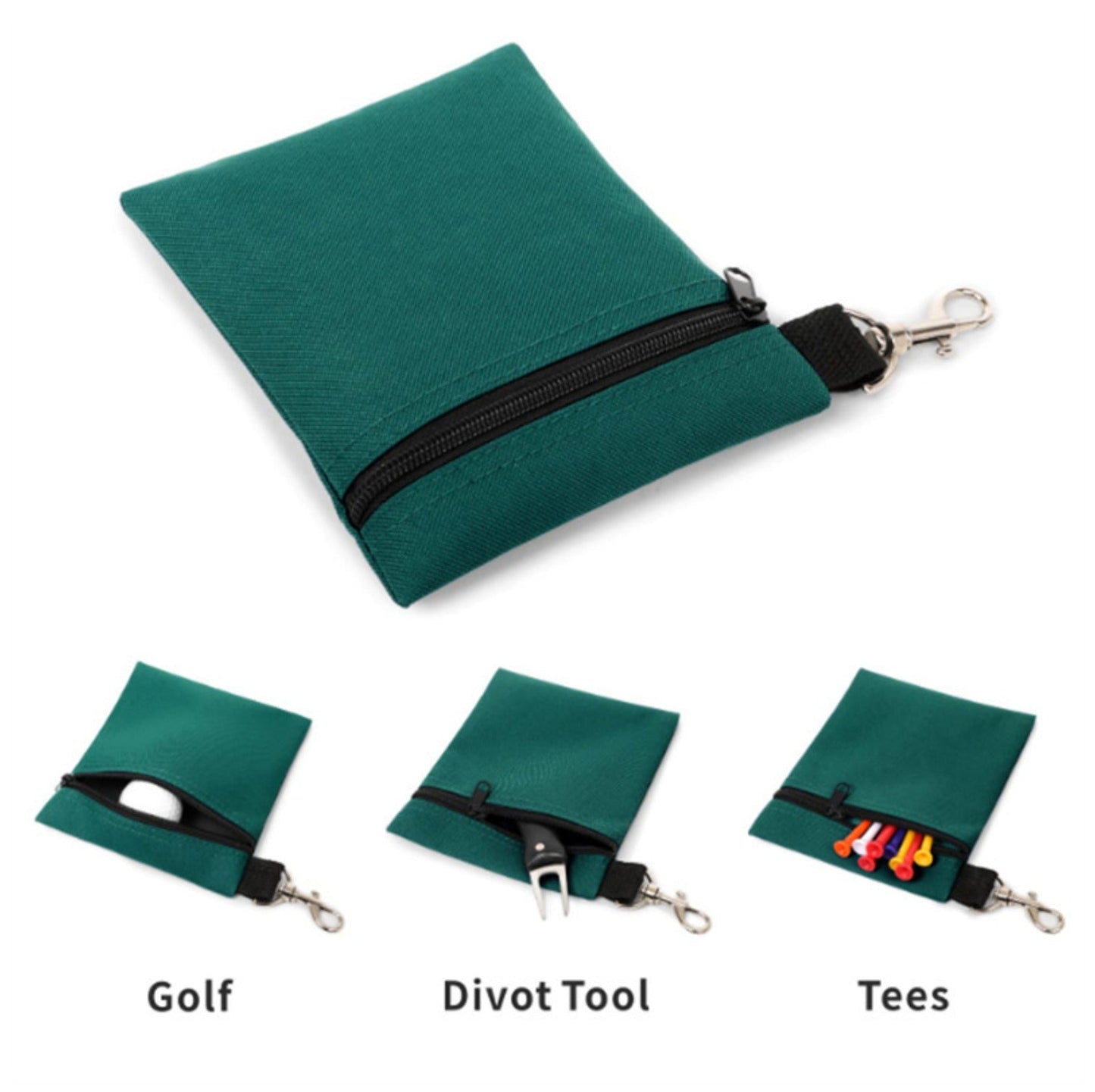 Golf Ball Storage Pouch with Carabiner - Portable Golf Accessories Bag for Balls, Tees & Divot Tools