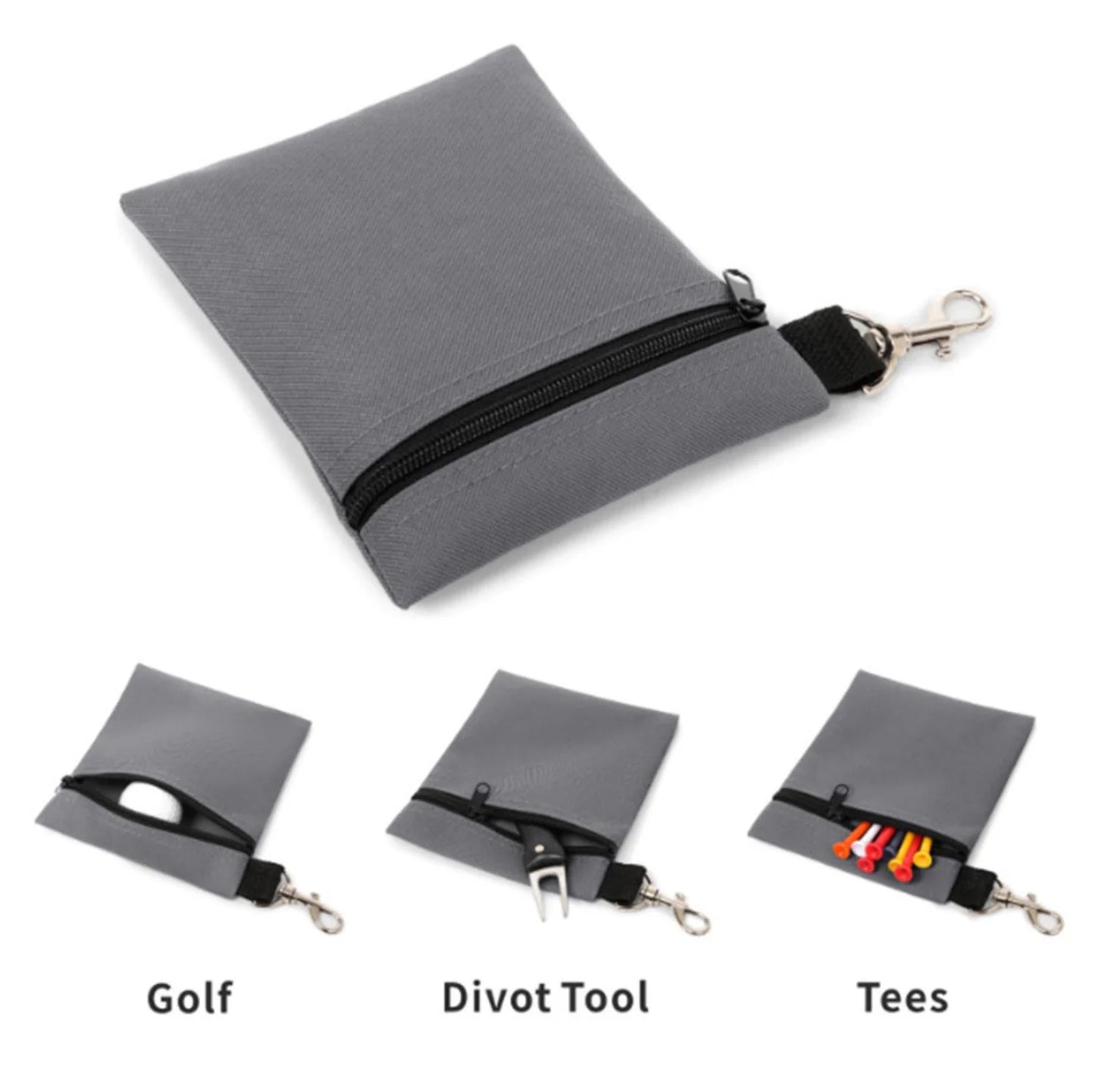 Golf Ball Storage Pouch with Carabiner - Portable Golf Accessories Bag for Balls, Tees & Divot Tools