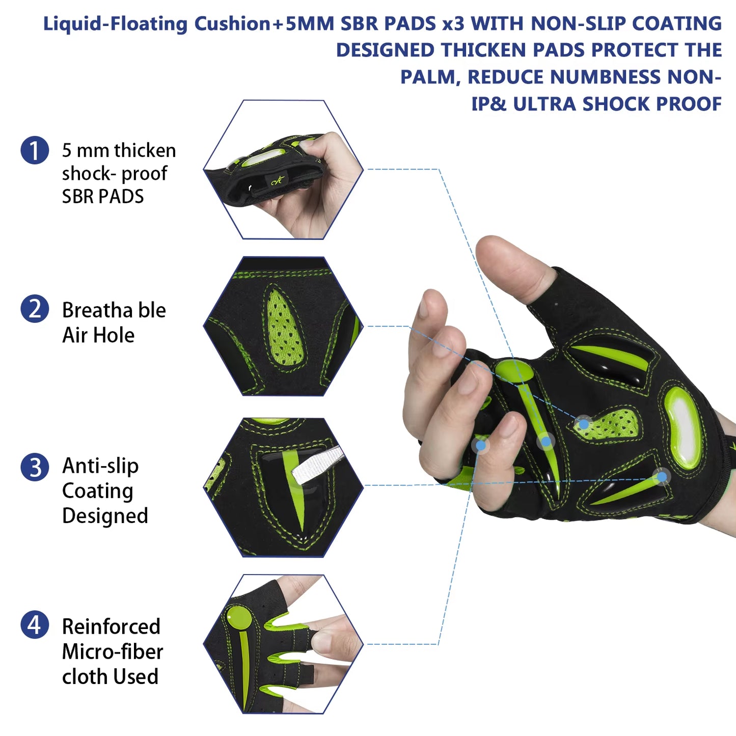 MOREOK Bike Cycling Gloves Half Finger Breathable 5MM Gel Pads Bicycle Gloves Shock-Absorbing Mountain Bike Road Biking Gloves