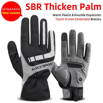 Winter Gloves Bicycle Motorcycle SBR Men Women Full Finger Windproof Gloves Warm Fleece Skiing Glove Cycling Equipment