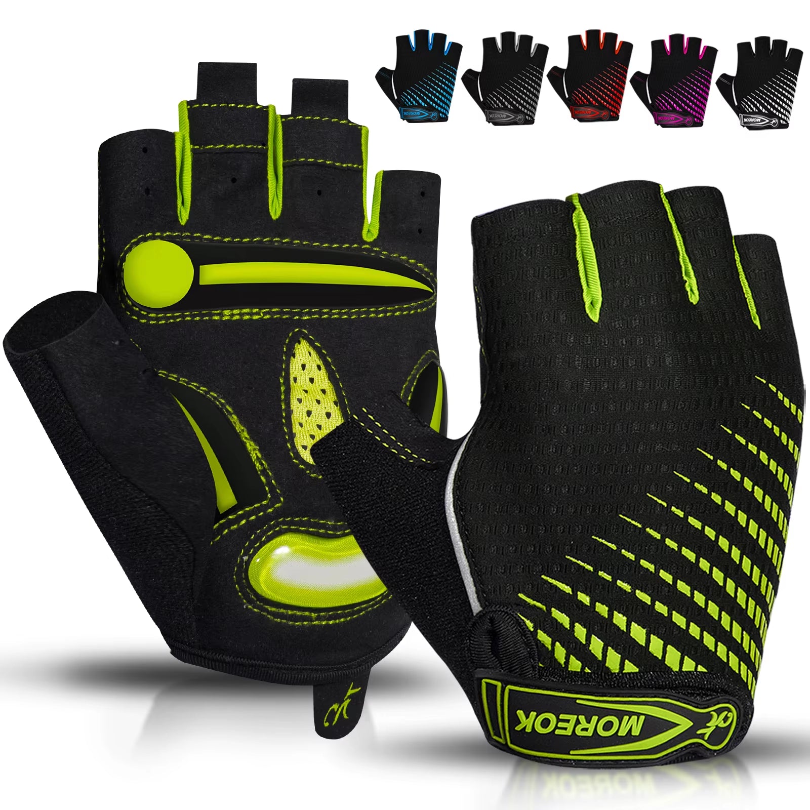 MOREOK Bike Cycling Gloves Half Finger Breathable 5MM Gel Pads Bicycle Gloves Shock-Absorbing Mountain Bike Road Biking Gloves