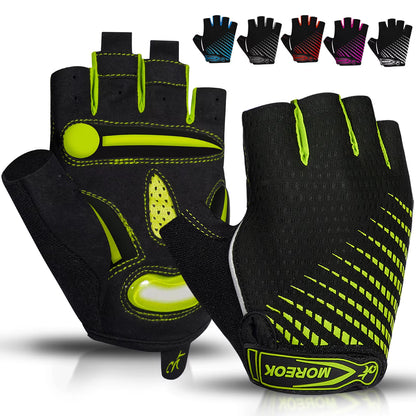 MOREOK Bike Cycling Gloves Half Finger Breathable 5MM Gel Pads Bicycle Gloves Shock-Absorbing Mountain Bike Road Biking Gloves